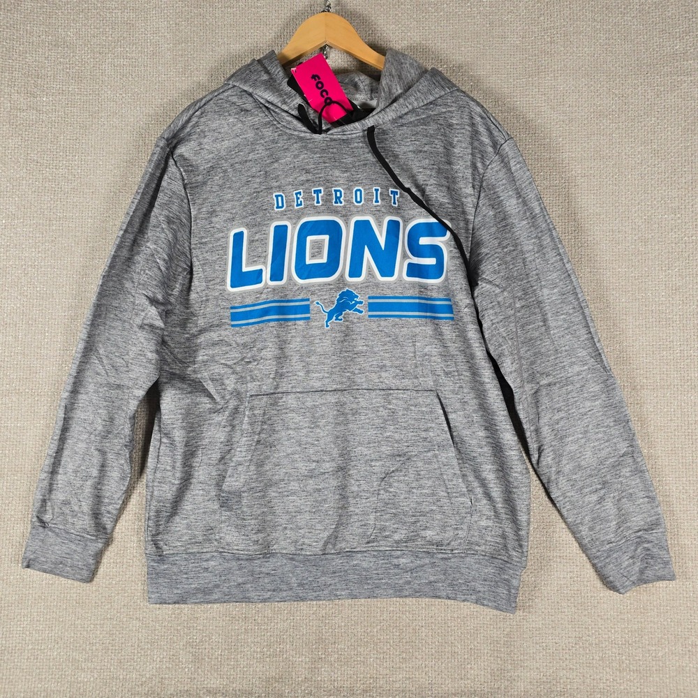 FOCO NFL Detroit Lions Mens Hoodie Large Heather Grey Pullover Sweatshirt